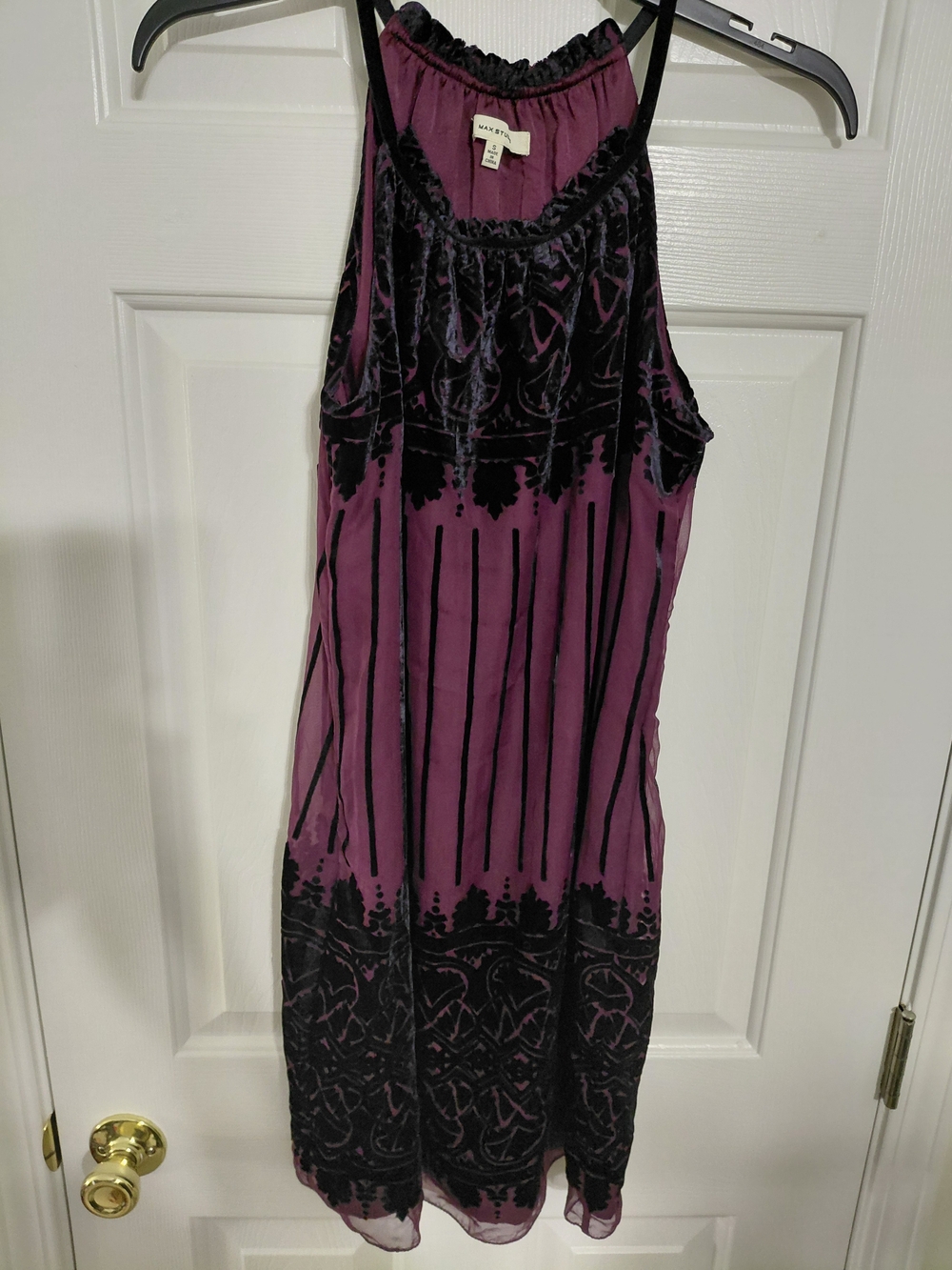 Max Studio Purple and Black Velvet-Trim Midi Dress